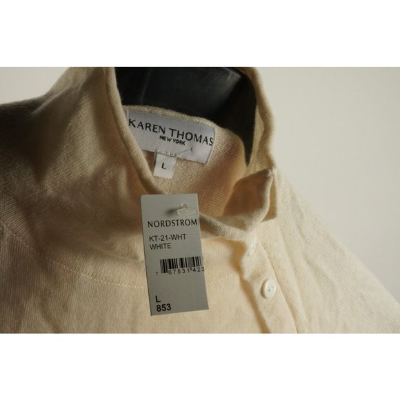 New Karen Thomas Wool & Cashmere Women's Size L Cream Asymmetric Mock Sweater - Picture 4 of 7